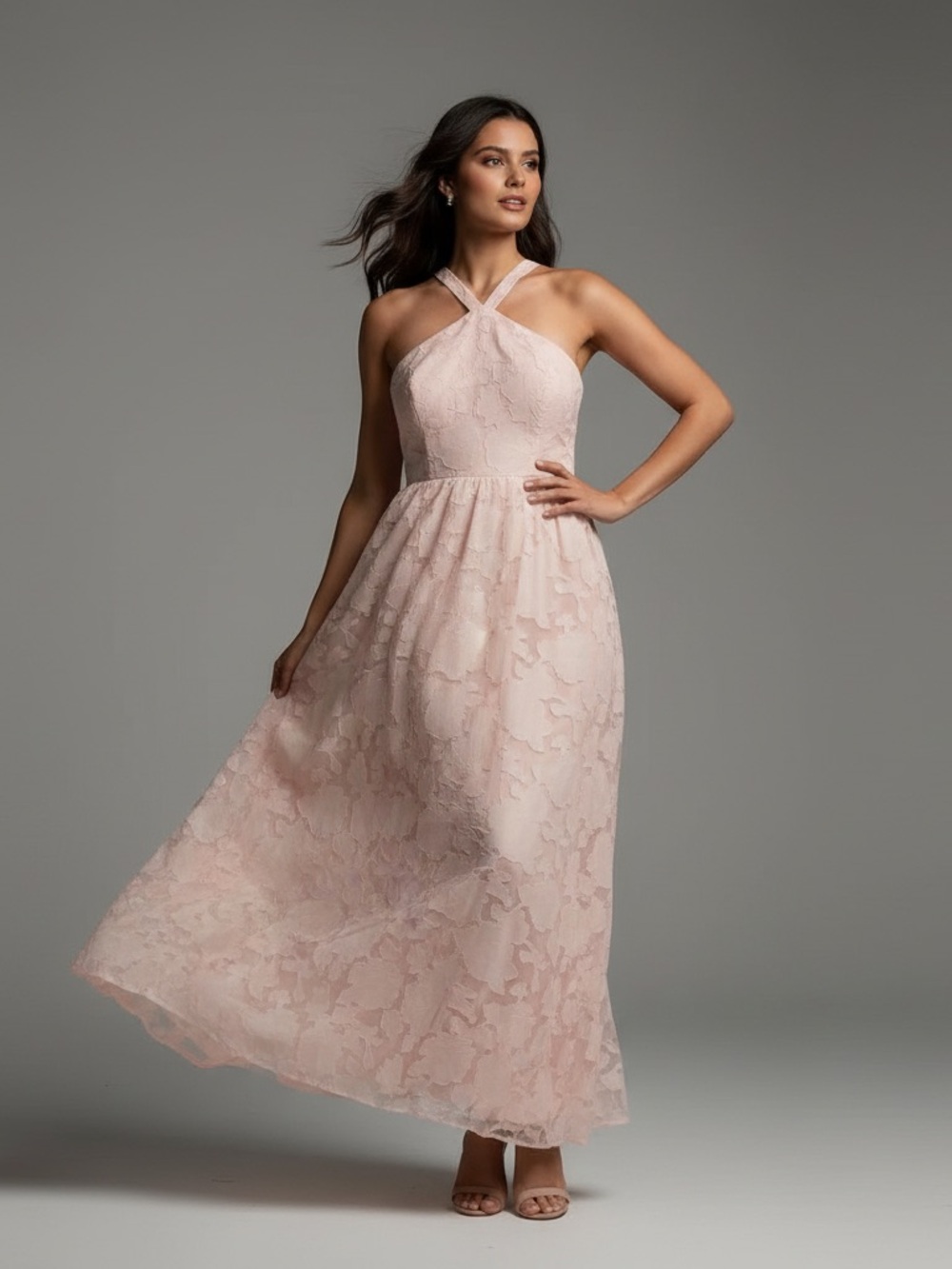 Chic Light Pink Floral Maxi Dress